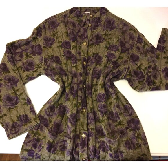 Vintage 80s Ungaro Italian Knit Button Front Cardigan Beautiful Floral Roses (2) - Picture 1 of 16